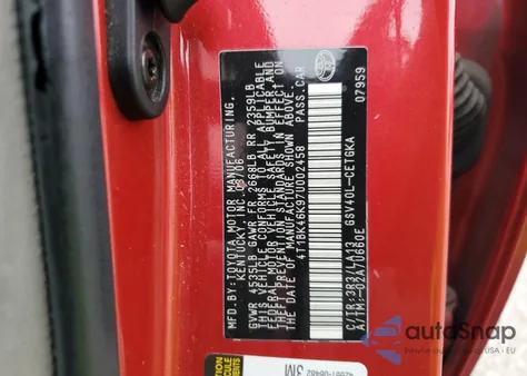 2007 Toyota Camry Le z USA, uszkodzony, nr VIN 4T1BK46K97U002458